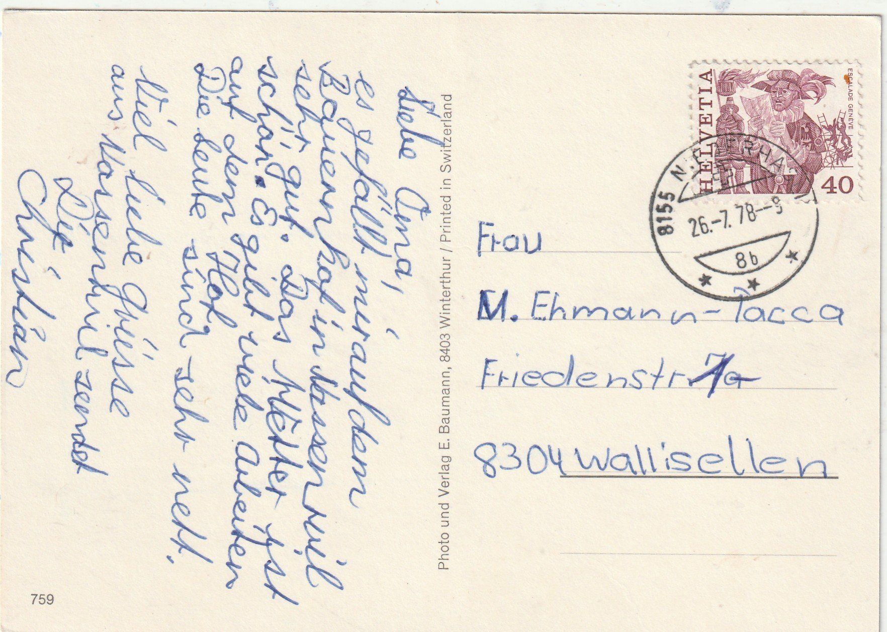 Cartoline postali: Zürich MBK – Usato da Lumbrein venduto da made02 1