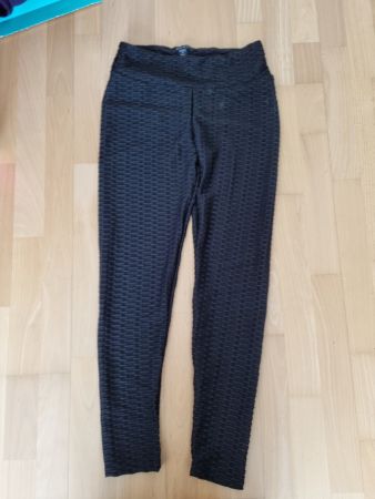 Schwarze Leggings, New Yorker, Waffelmuster, Grösse M