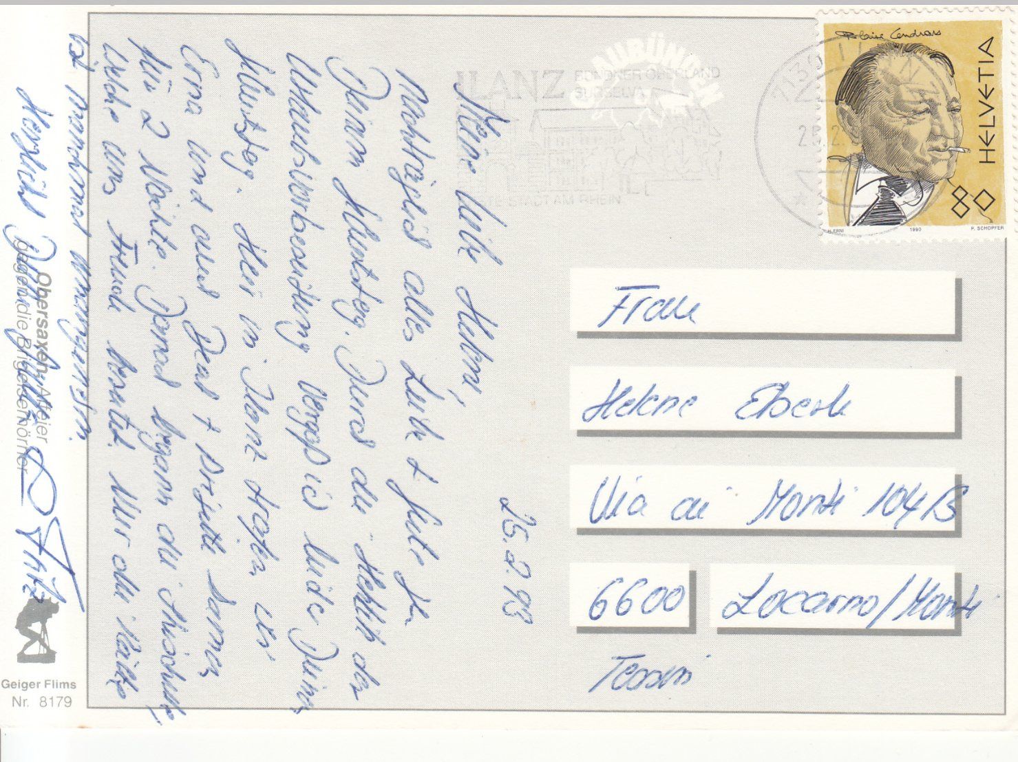 Cartoline postali: Obersaxen 1993 – Usato da Bürglen TG venduto da StampGraf 1