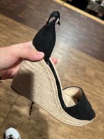 Damen Keilsandalen schwarz Bastoptik mit Riemen Grösse 38
