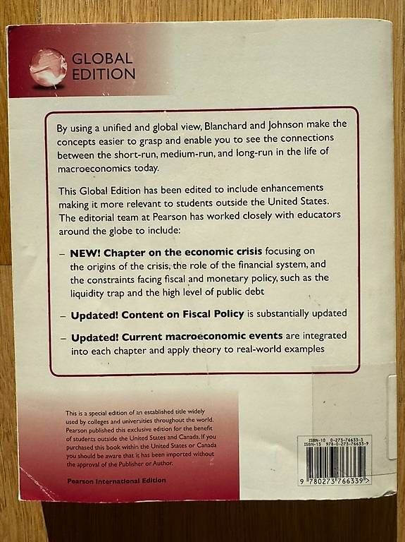 Libri: Macroeconomics - Blanchard Johnson - 6th Global Edition – Usato da Zug venduto da jonasg 1