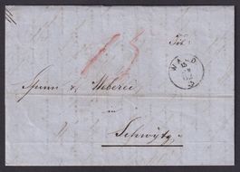 1862, BoM von WALD ZH per Bahnpost nach SCHWYZ SZ