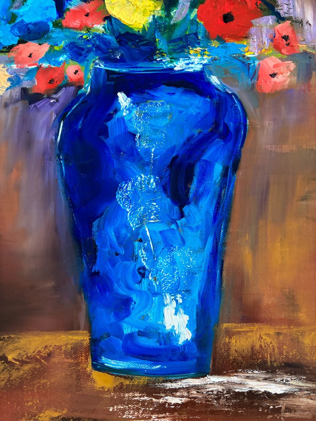 Dipinti: Blumen in blauer Vase, signiert, Ölgemälde – Nuovo (secondo la descrizione) da Cham venduto da Felha 7