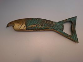 Origineller Korkenzicher Flaschenöffner Messing 50er Fisch