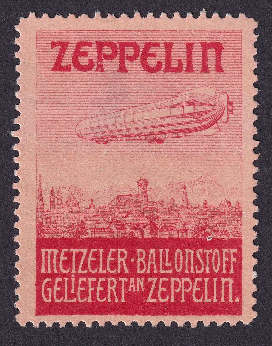 Tutti i francobolli: Flugspende Vignette 1912.7b rot, Zeppelin, Metzeler – Usato da Ebikon venduto da SilvioFreund