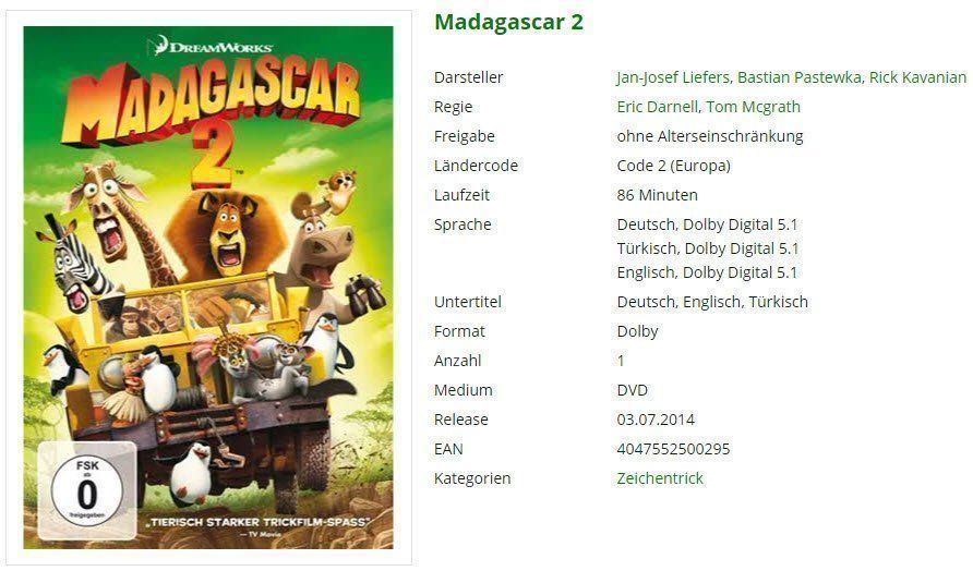 Tutti i DVDs: Madagascar 2 - DVD – Usato da Buchrain venduto da Sssschaller