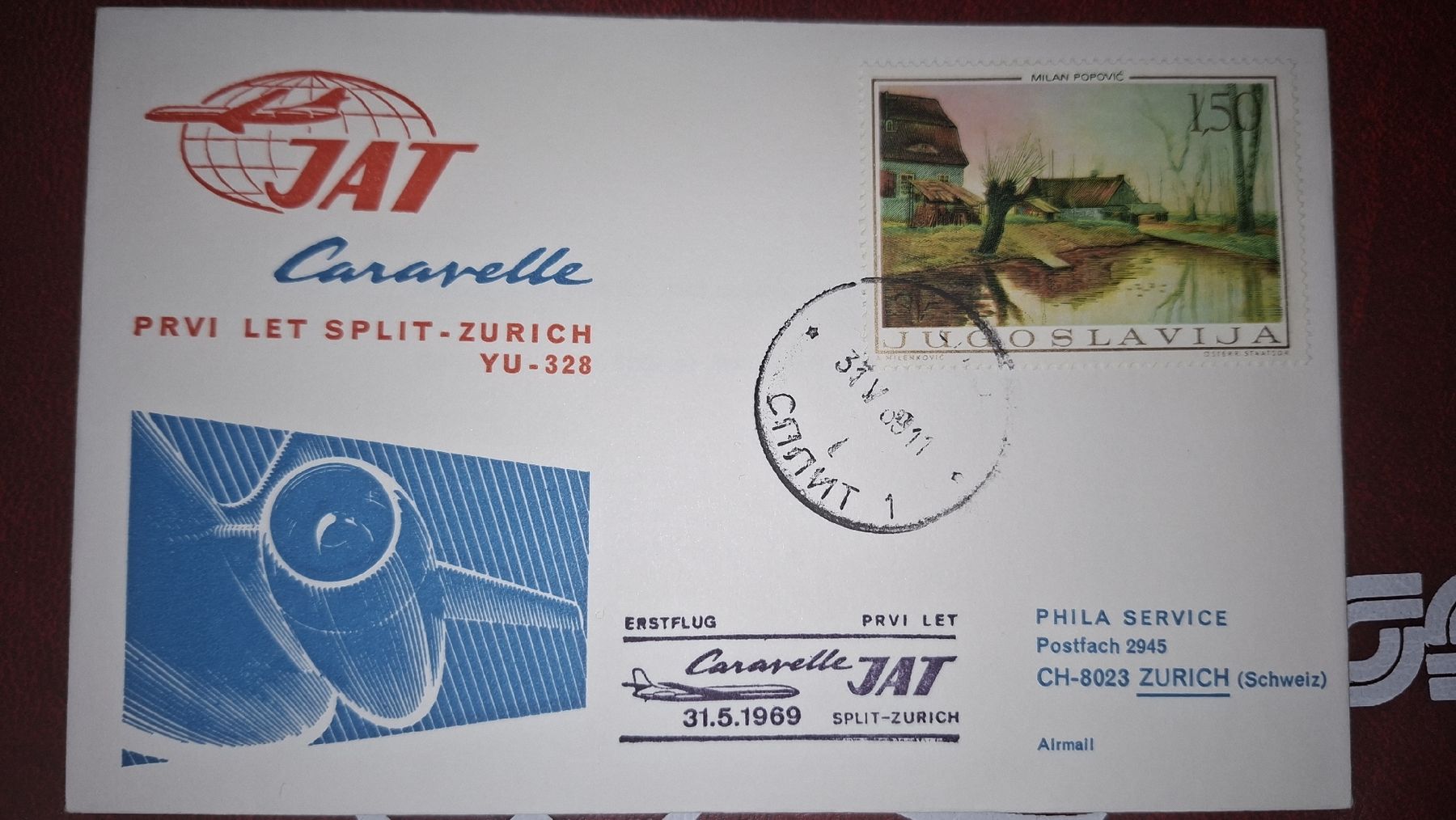Tutti i francobolli: Caravelle Split - Zürich 31.05.1969 – Usato da Balgach venduto da SIMEON27