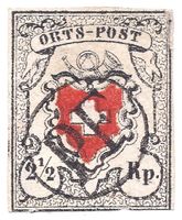 1850  2 ½ Rp. ORTS-POST mit Stempelrarität PF