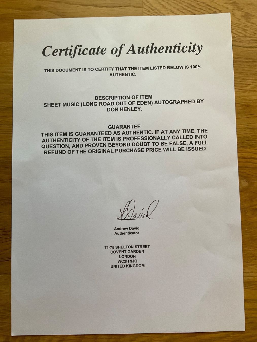 Autografi: Eagles Notenblatt Don Henley original – Usato da Hittnau venduto da workaholic60 3