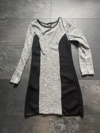 Damen Kleid langarm grau schwarz
