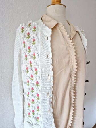 BLUSE MAISON SCOTCH 3 L 40 BEIGE MIT BORDÜRE,  TOP ZU JACKE