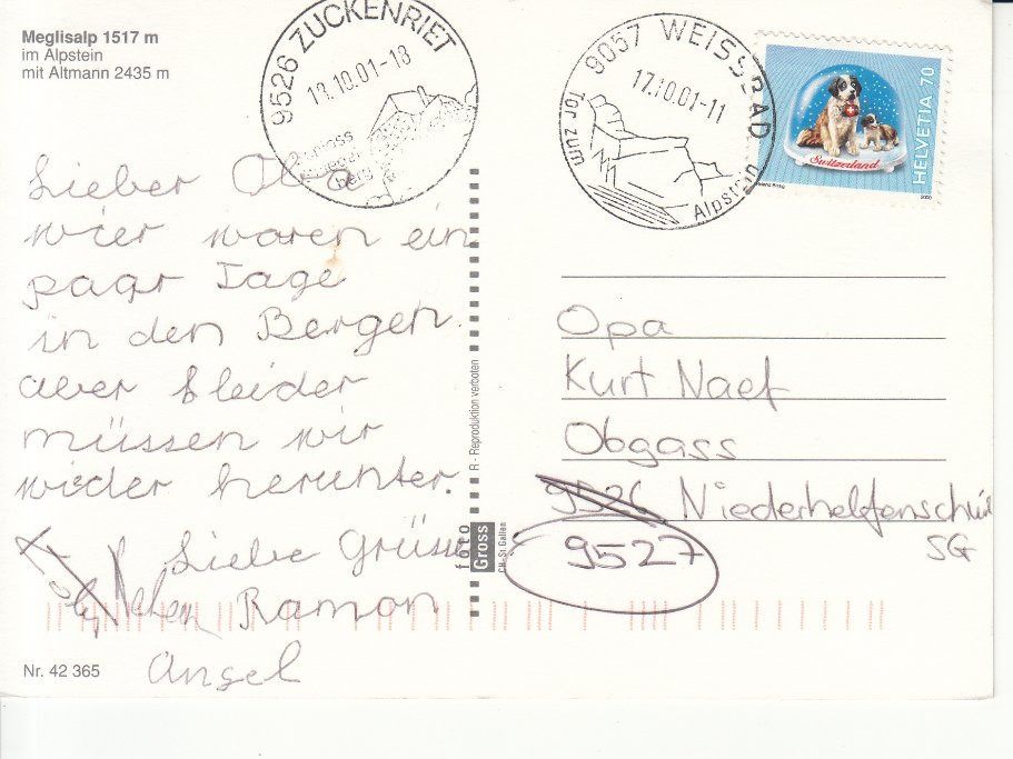 Cartoline postali: Meglisalp 2001 – Usato da Bürglen TG venduto da StampGraf 1