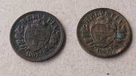 2 Antike Münzen 2 Rappen Jahrgang 1907