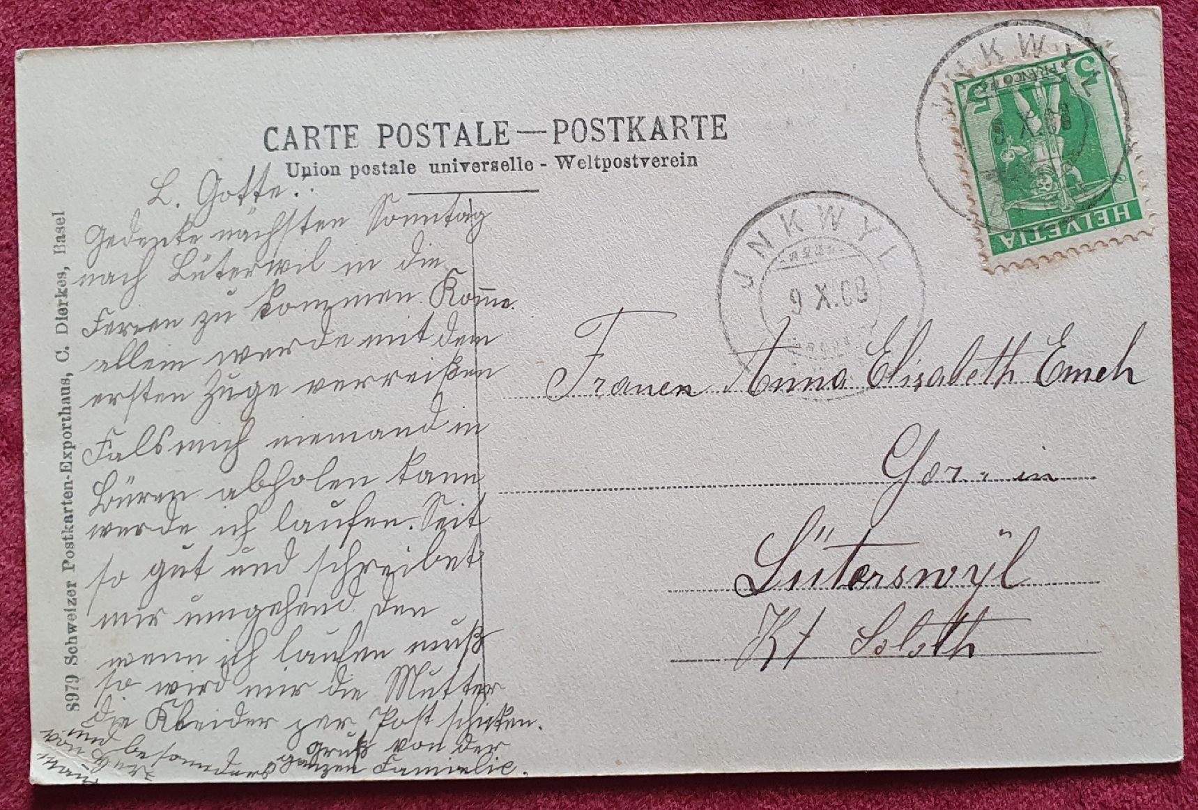 Cartoline postali: Ansichtskarte, Gruss aus Inkwil 1908 – Usato da Kreuzlingen venduto da Rschweiz1 1