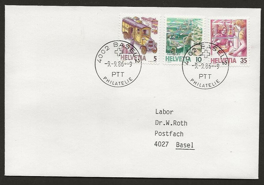 Alle Briefmarken: 1986 Brief von Basel – Gebraucht aus Arlesheim von kuhnphila