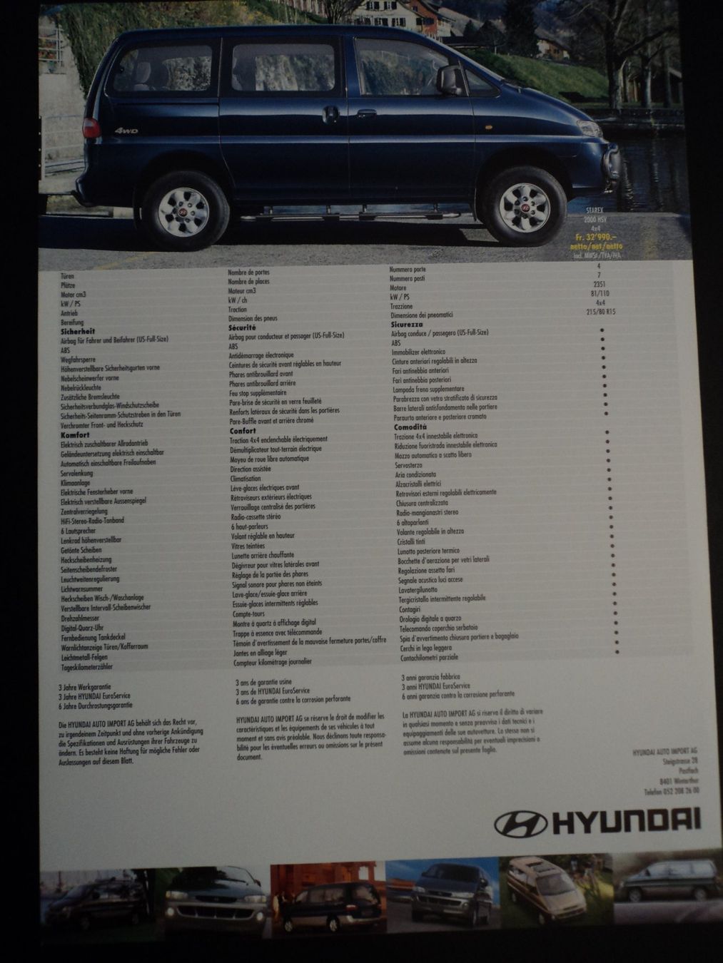 Hyundai Documenti: Prospekt Hyundai Starex 4x4 – Usato da Schwarzenburg venduto da modelCARama 2