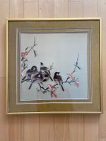 Chinesische Seidenstickerei, Spatzen, Wandbild