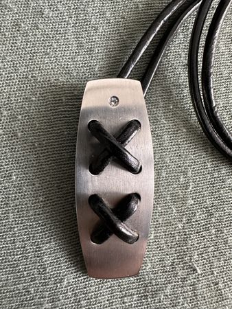 Zoppini Firenze -vintage Collier en acier/cuir avec pochette