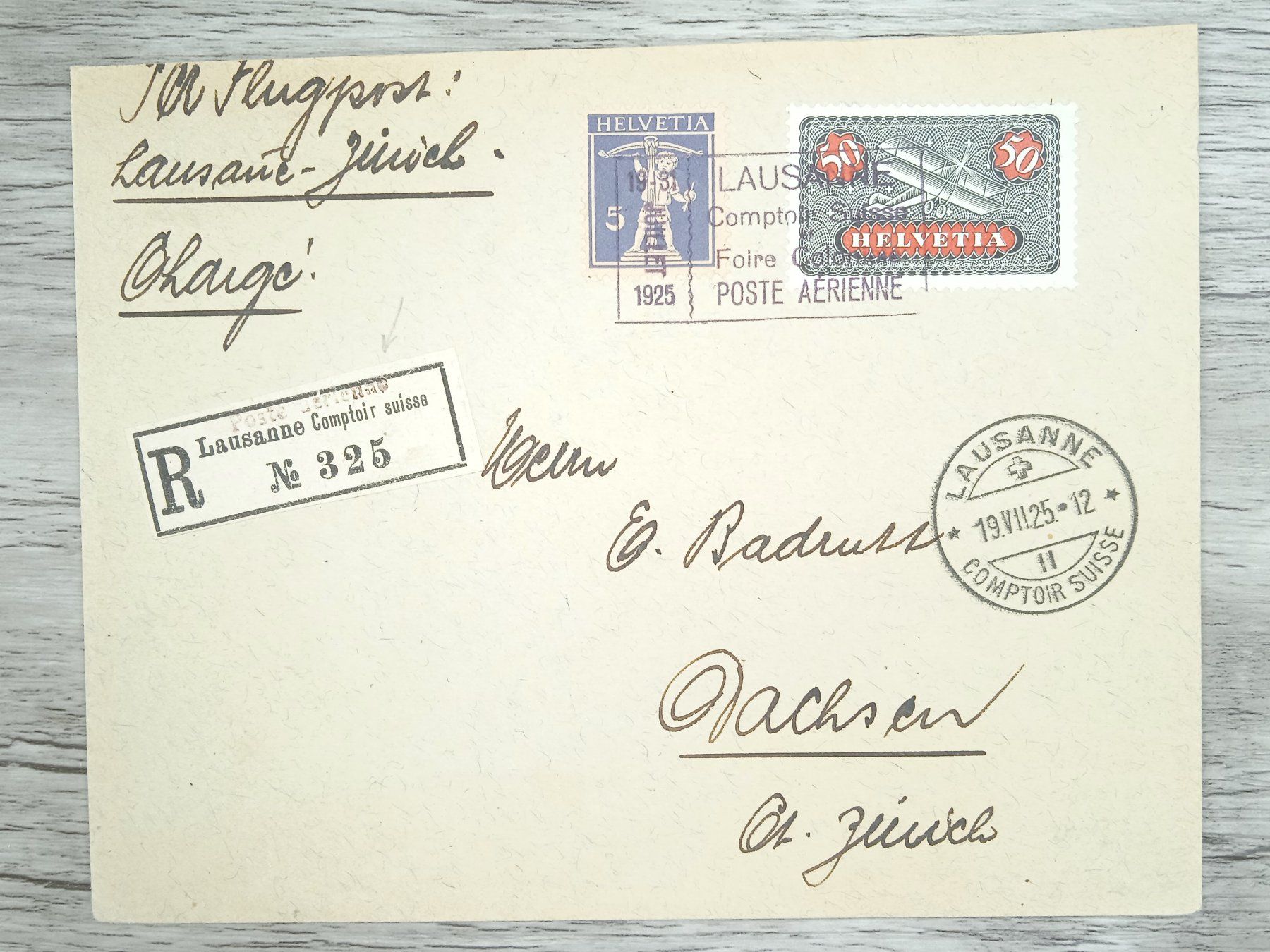 Tutti i francobolli: TR70 Enveloppe + Timbre Suisse 1925 – Usato da Cousset venduto da Patrick_Collections