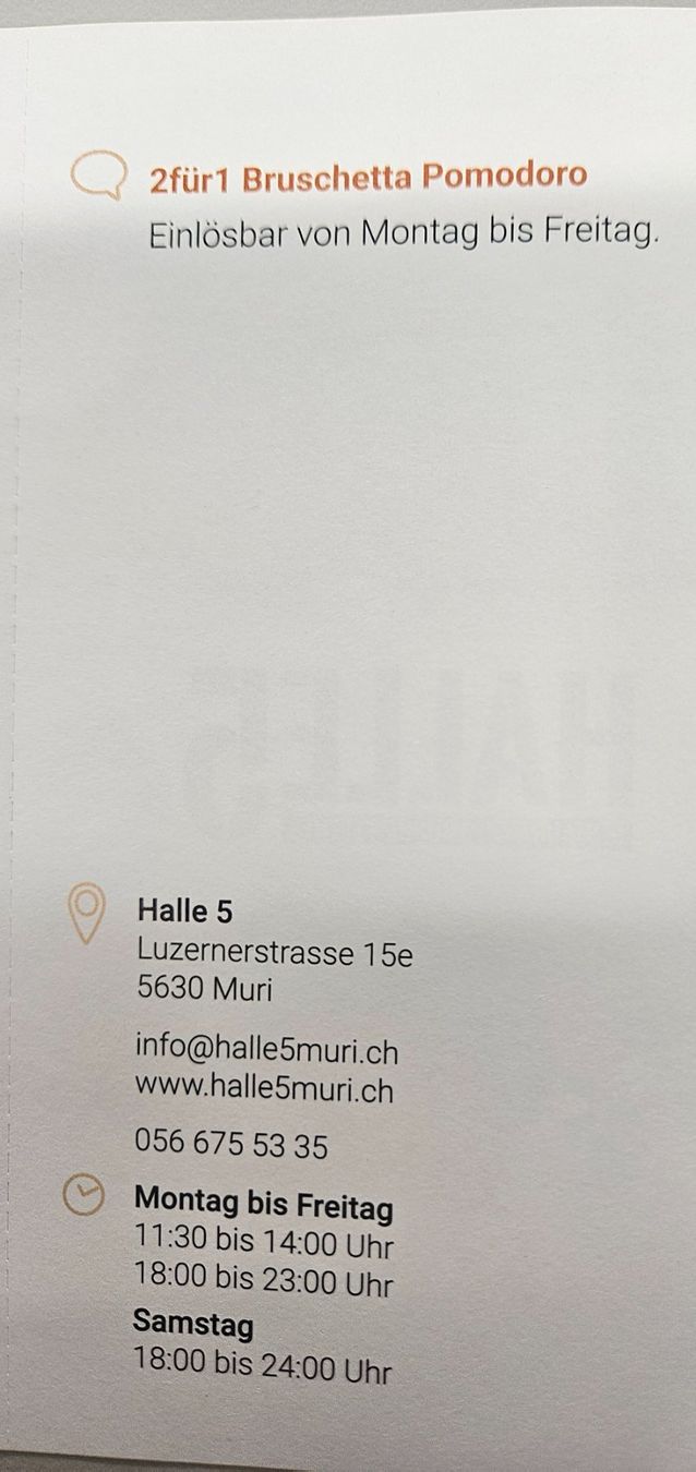 Gutscheine: Rest. Halle 5 Muri – Gebraucht aus Uezwil von Jasmin_ 1