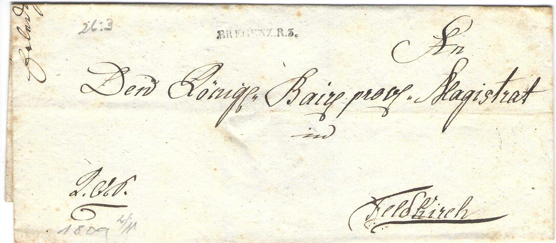 Tutti i francobolli: Faltbrief  Bregenz. R. 3 - Feldkirch 1809 – Usato da Wildhaus venduto da Brunphil