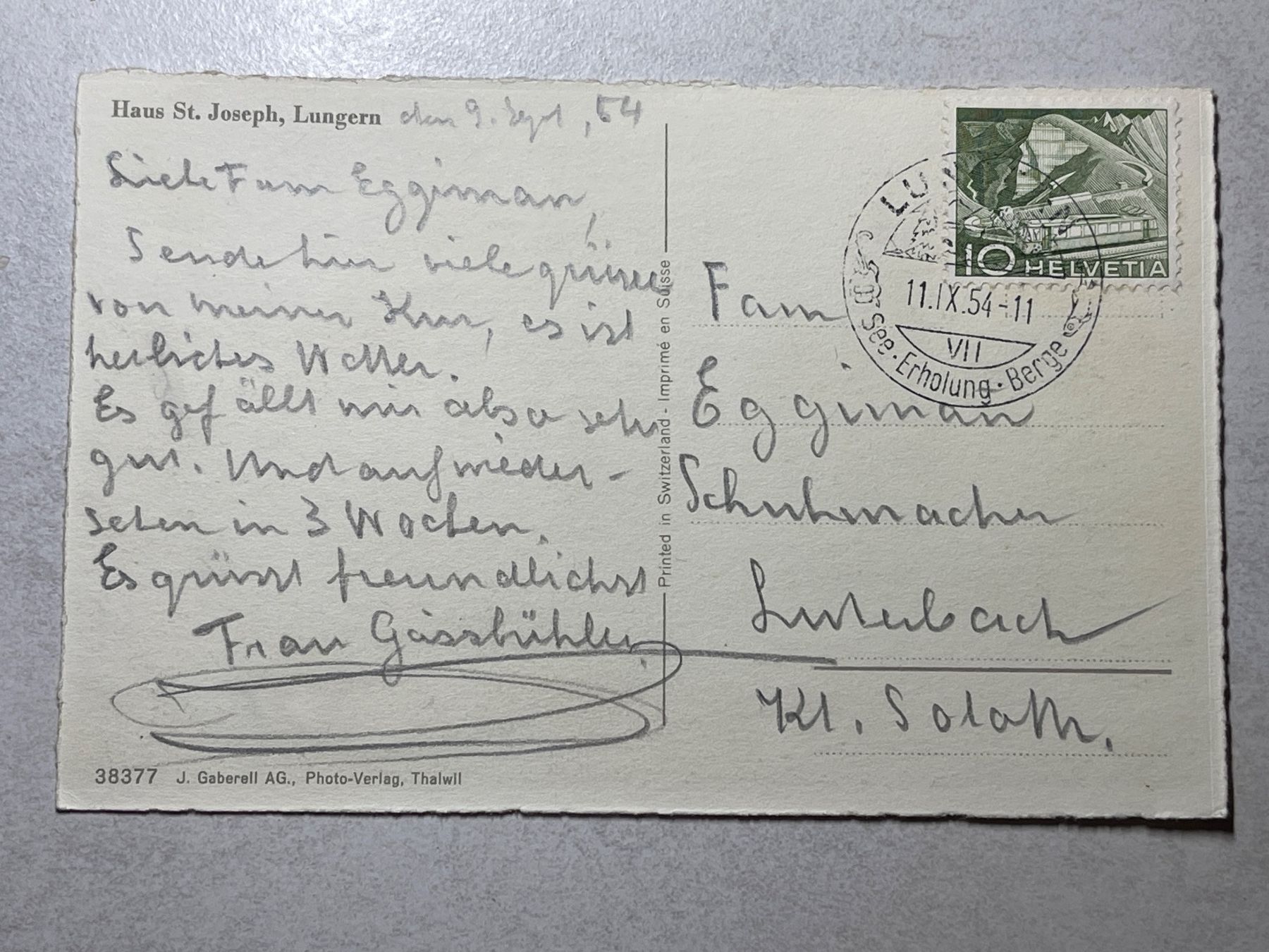 Cartoline postali: Alte Ansichtskarte Haus St. Joseph, Lungern, 1954, – Usato da Strengelbach venduto da Aschatan5 1