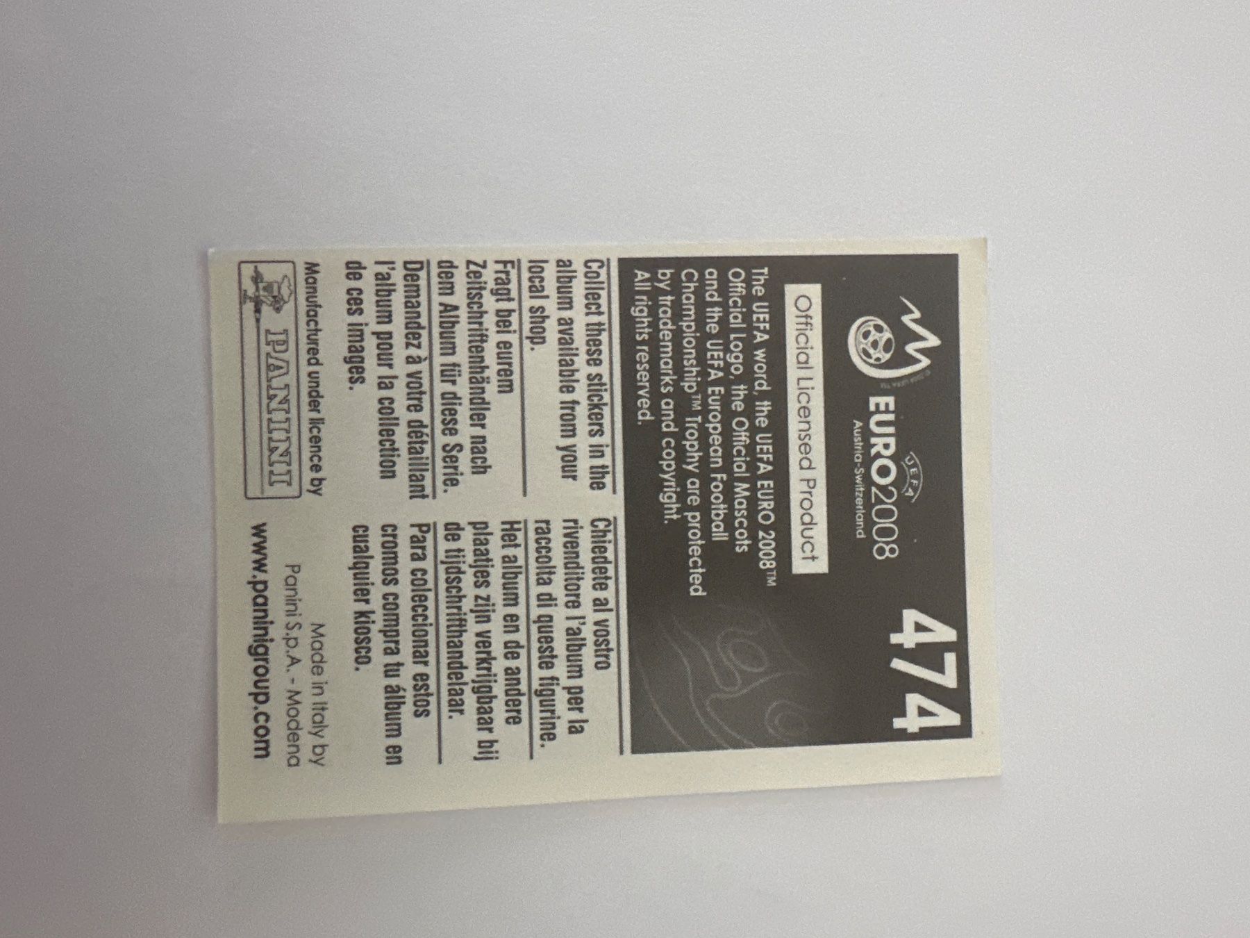 Panini Carte collezionabili: Panini UEFA EM 2008 Sticker - Nr. 474 – Usato da Sulz AG venduto da DealWerk 1