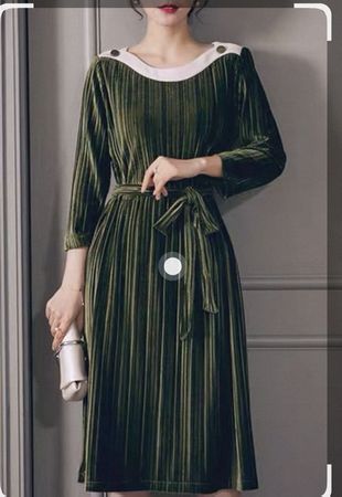 Olive Green Velvet Dress L - Autumn Style!