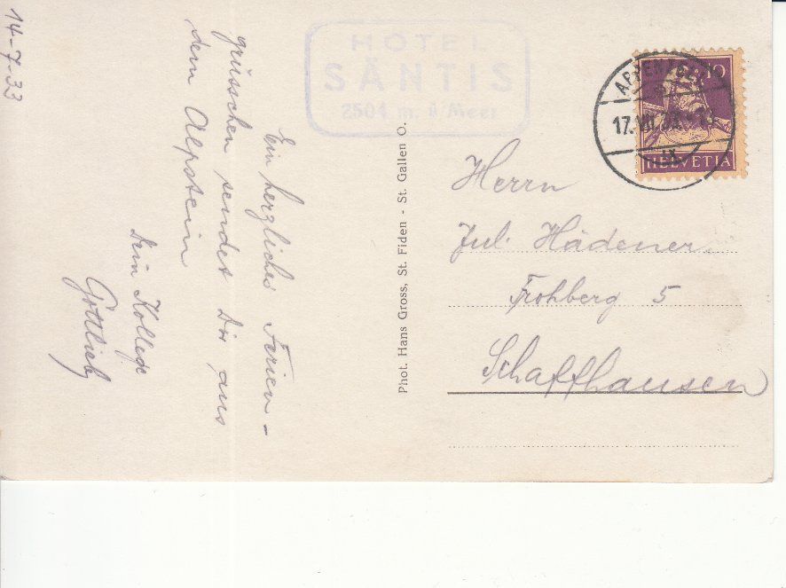 Cartoline postali: Säntis 1933 – Usato da Bürglen TG venduto da StampGraf 1