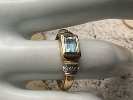 9ct Goldring mit Diamanten und Tops, Gr.55