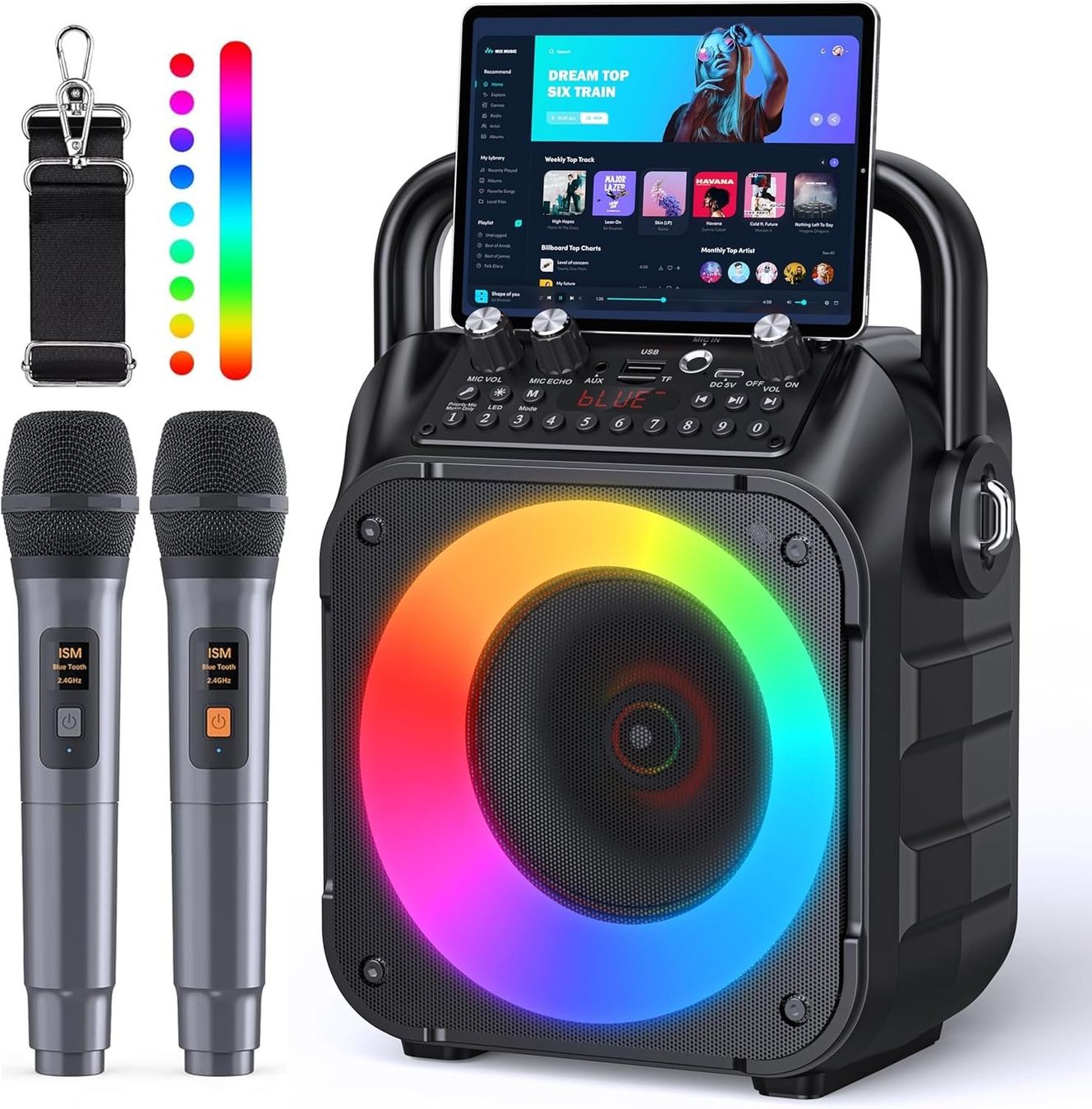 Casse acustiche: Karaoke Anlage 2 Mikrofone Bluetooth Lichteffekte PA – Nuovo e nell'imballaggio originale da Schaffhausen venduto da lou_w76n