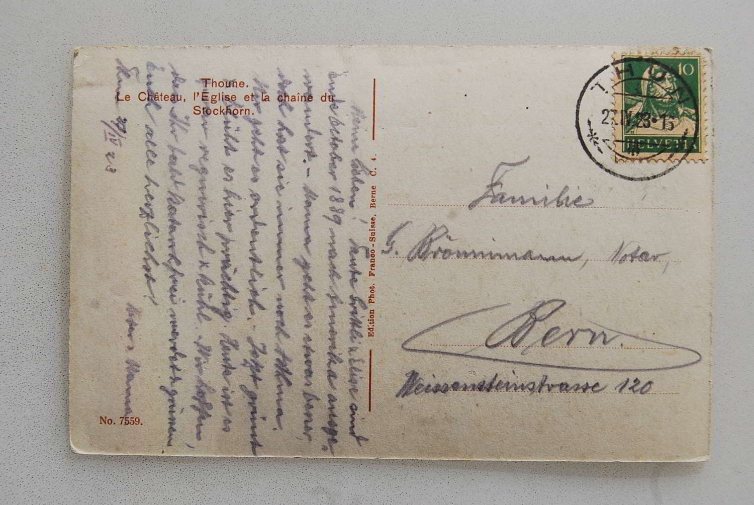 Ansichtskarten: AK Thun, Schloss und Kirche 1923 – Gebraucht aus Rüfenacht BE von Toro06 1