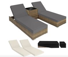 2 Polyrattan Sonnenliegen mit Tisch, natur - Gratis Versand
