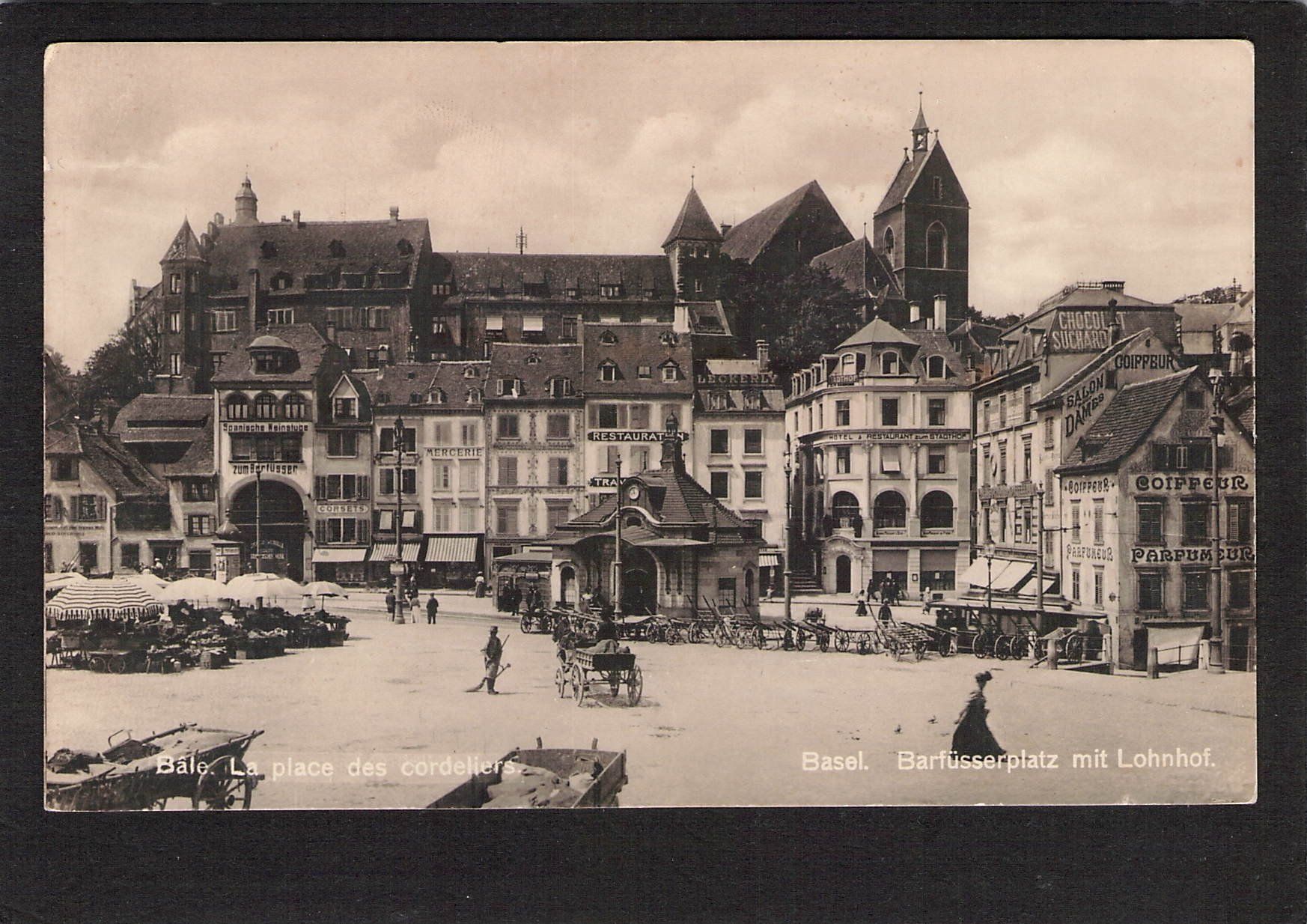 Cartoline postali: .Basel , Barfüsserplatz , Kutsche , belebt , echtfotokarte – Usato da Reichenburg venduto da Pipo-67