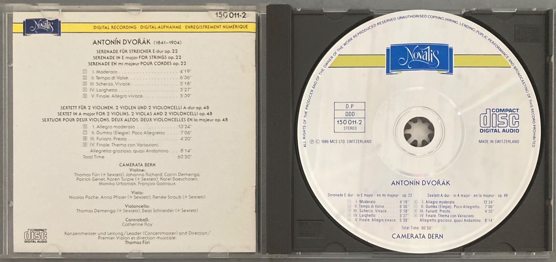 CDs: ANTONIN DVORAK.... - SERENADE E-DUR.... – D'occasion à Poliez-Pittet par Newtown-Records 2