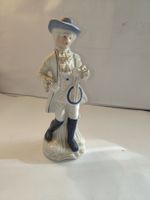 Porzellanfigur, Mann mit Hut, blau-weiss, vintage