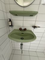 Vintage Keramik Waschtisch Salbeigrün komplett mit Ablage &