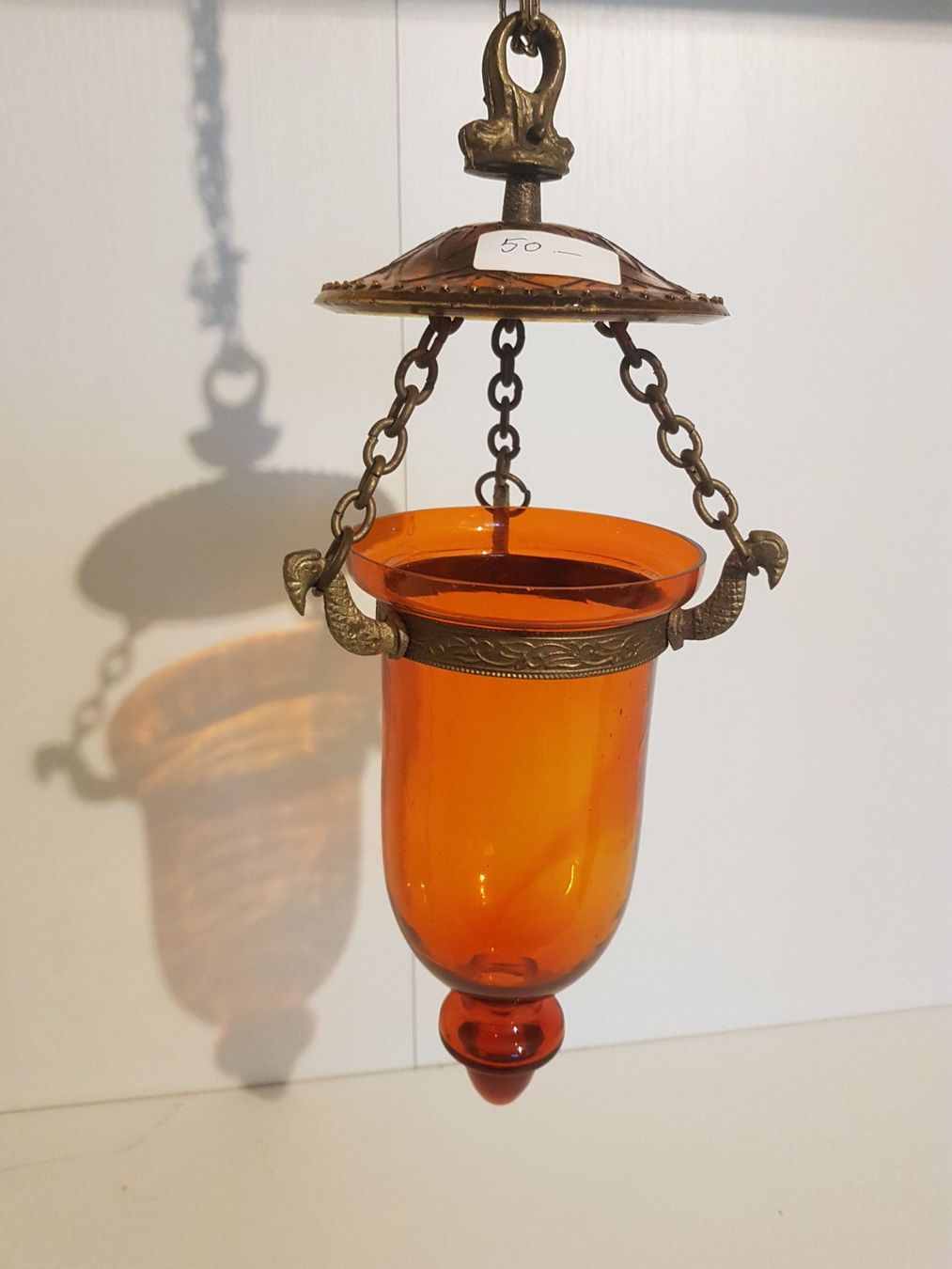 Lampadari & plafoniere: Hängelampe, orange Glas, Messing – Usato da Münchenstein venduto da tsp01