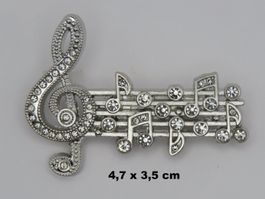 Brosche - VIOLINSCHLÜSSEL mit NOTEN - Glitzersteine - Neu