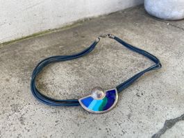 Halskette Lederbänder Blau