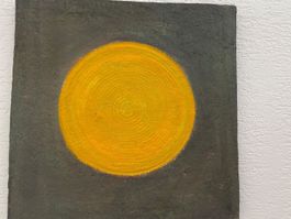 Bild OM gelb dunkelgrün grau 47x47 x3 cm Unikat Papierkunst