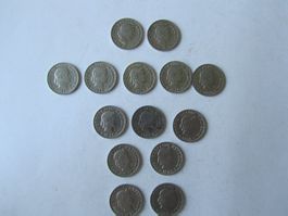 20 Rappen von 1919 bis 1929, total 14 Stück