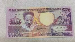 Suriname 100 Gulden 1986, historische Banknote (L12)