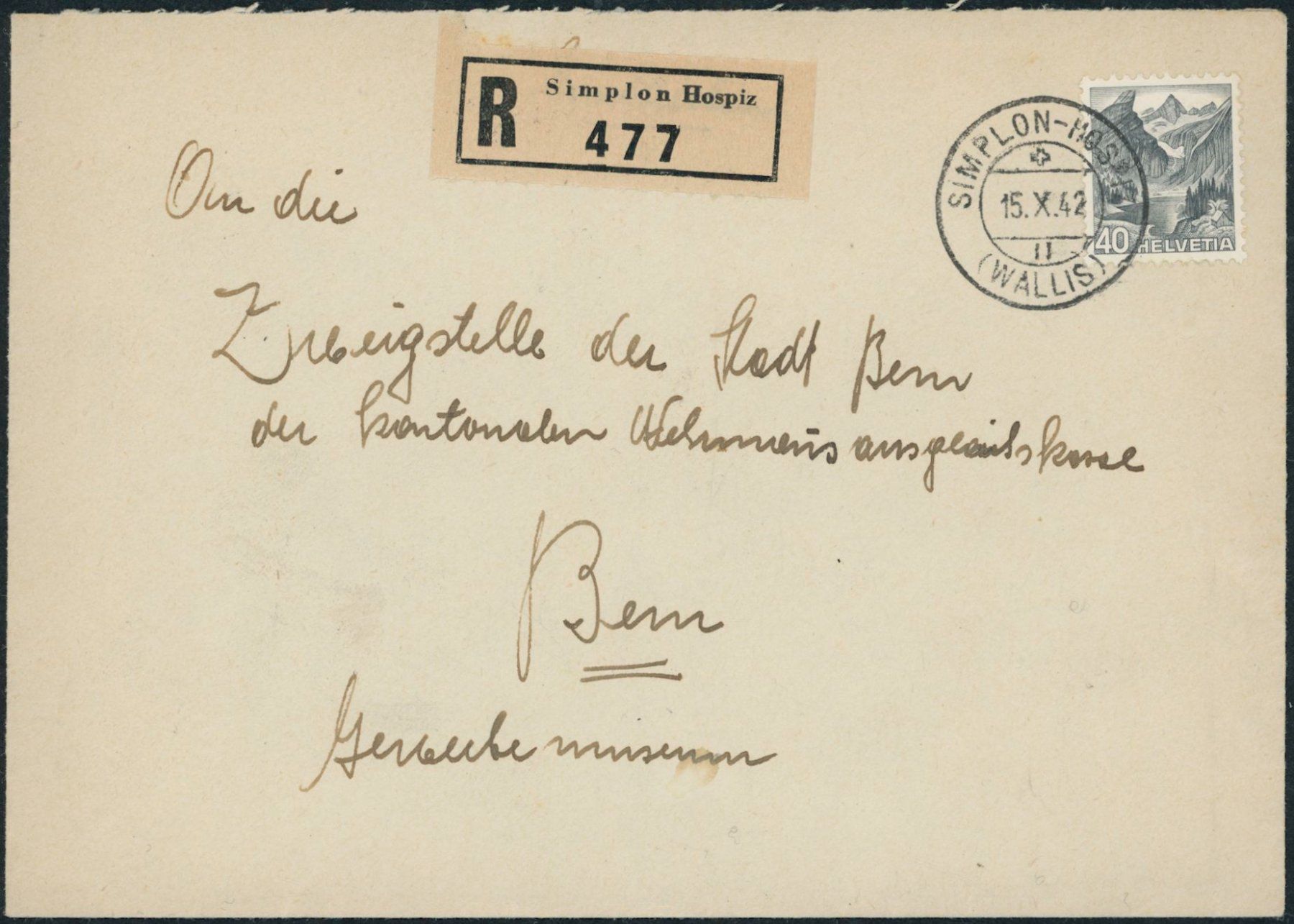 Alle Briefmarken: VS Simplon Hospiz - Brief - EF - Pass – Gebraucht aus Schindellegi von leecollect