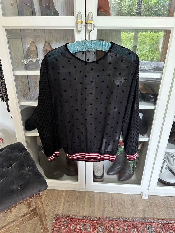 Sandro Chiffon top with velvet polka dots, size 1 6