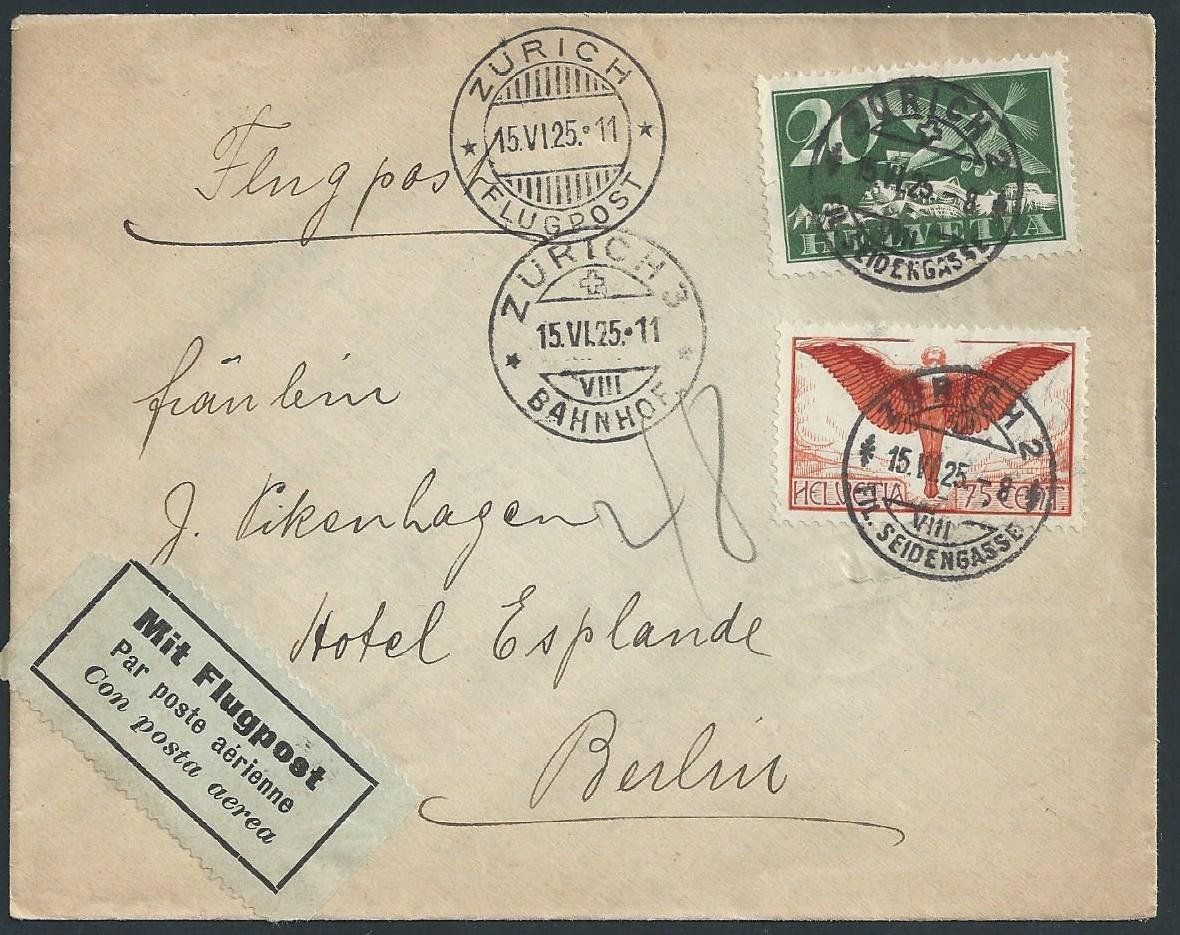 Alle Briefmarken: Flugpost Schweiz 1925 Zürich Berlin Luftpost – Gebraucht aus Au ZH von xelagreb01