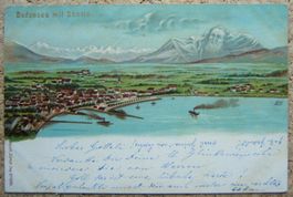 KÜNSTLER-AK BERGGESICHTER : BODENSEE MIT SÄNTIS 1900