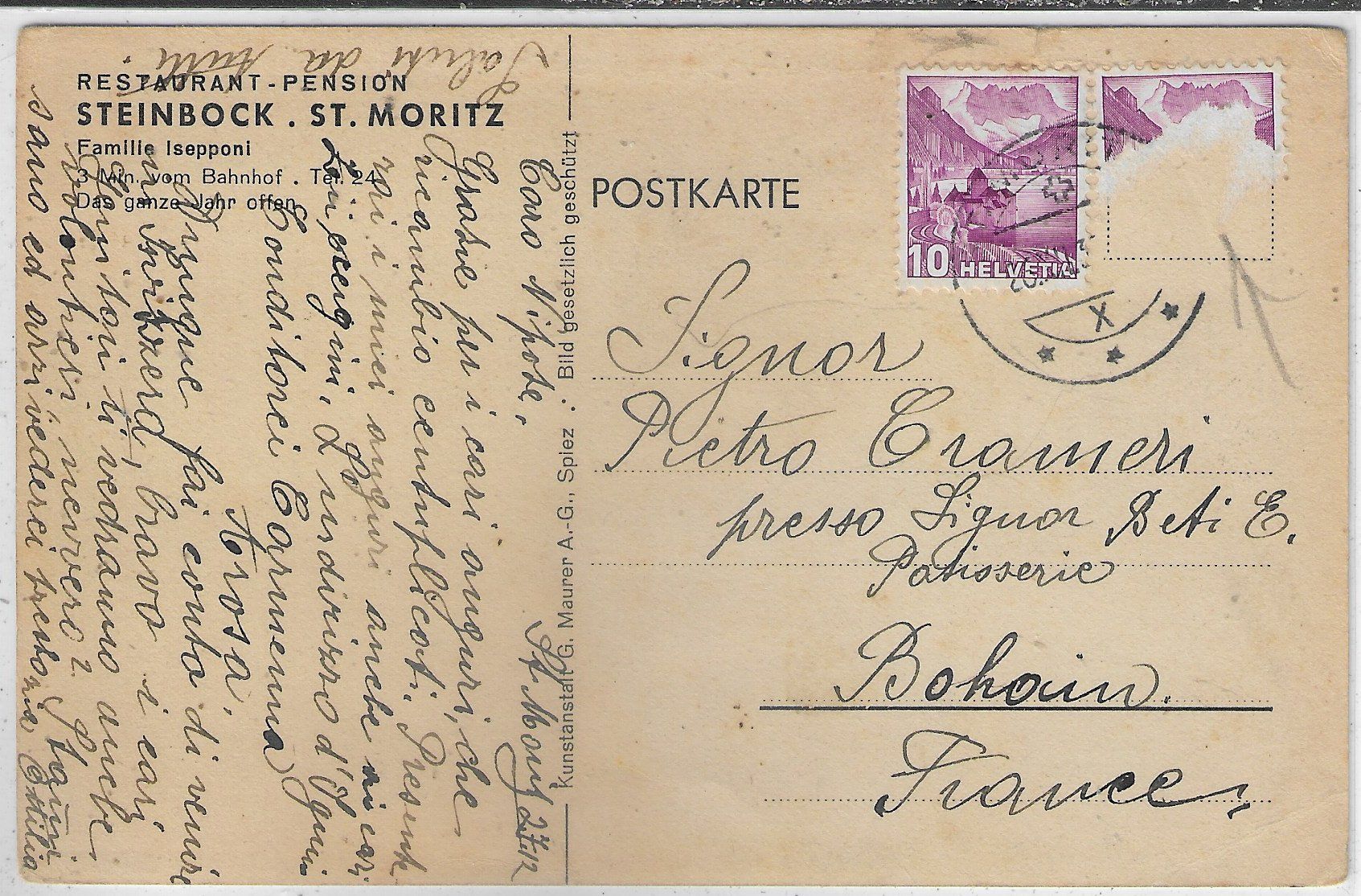 Cartoline postali: St. Moritz - Restaurant-Pension Steinbock – Difettoso da Ettingen venduto da Kartenplanet 1