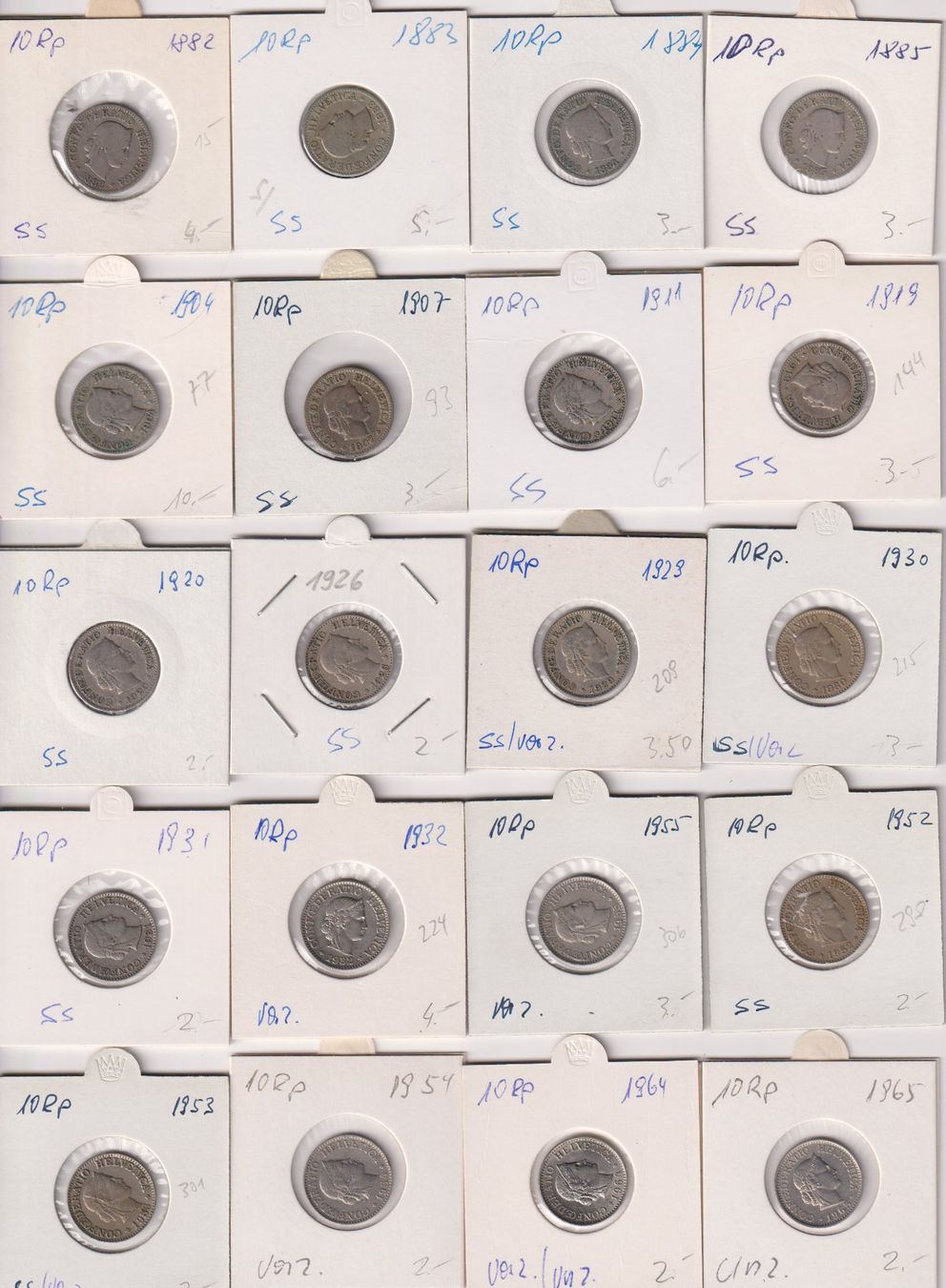 Tutti le monete: Schweiz: 20 x 10 Rp. ab 1882 – Usato da Eschlikon TG venduto da PhilCon