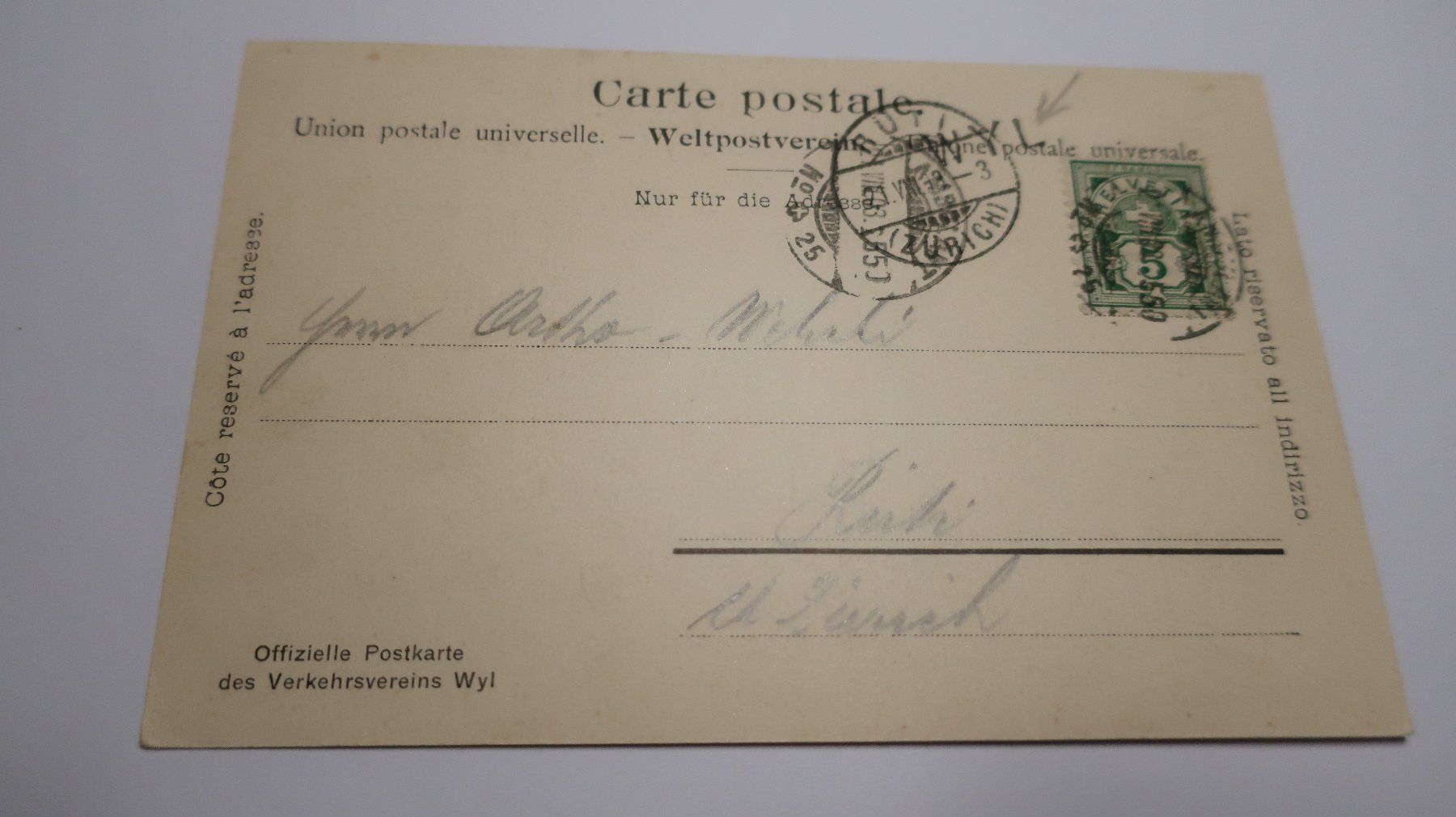 Cartoline postali: Wyl - Hauptansicht  1903 – Usato da Cormoret venduto da Pascalll2001 2